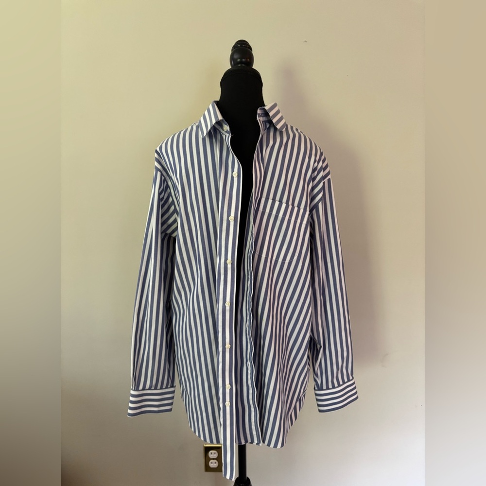 Brooks Brothers blue white stripe regular fit dress shirt size 17-33